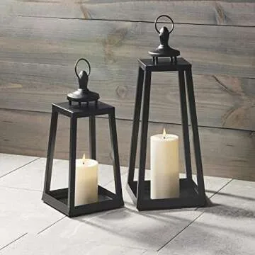 Elegant Black Lantern with Flameless Candle for Home Decor