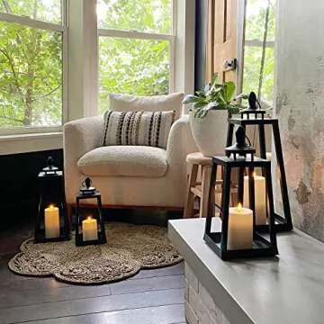 Elegant Black Lantern with Flameless Candle for Home Decor