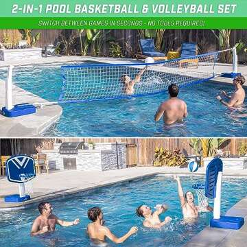 GoSports Splash Hoop 2-in-1 Full Court Pool Basketball & Volleyball Game Set
