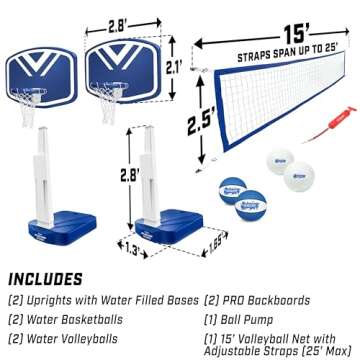 GoSports Splash Hoop 2-in-1 Full Court Pool Basketball & Volleyball Game Set