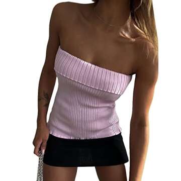 Women Bandeau Off-Shoulder Tops Solid Color Summer Casual Strapless Sleeveless Crop Tops Streetwear ...