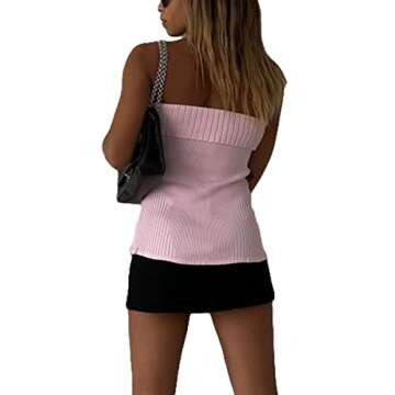Women Bandeau Off-Shoulder Tops Solid Color Summer Casual Strapless Sleeveless Crop Tops Streetwear Club Wear (Pink Knit, S)