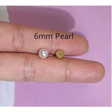 6mm Pearl Stud Earrings Flat Screw Back,14K Gold Pearl Cartilage Helix Earrings Hypoallergenic 316L Surgical Steel Piercing Jewelry Gift for Girls Women Toddlers(6mm Pearl, Gold)