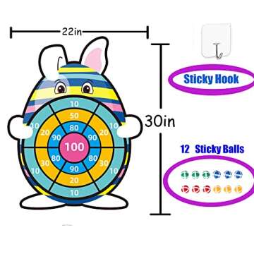 HONGID Easter Basket Stuffers,30" Bunny Dart Board With 12 Sticky Balls,Easter Eggs Filled,Easter Theme Party Favor,Easter Gifts for Boys Girls - Outdoor Indoor Kids Toys-Easter Decor Decorations