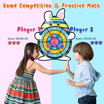 HONGID Easter Basket Stuffers,30" Bunny Dart Board With 12 Sticky Balls,Easter Eggs Filled,Easter Theme Party Favor,Easter Gifts for Boys Girls - Outdoor Indoor Kids Toys-Easter Decor Decorations