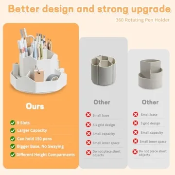 Rotating Pencil Pen Holder - 9 Slots for Desk