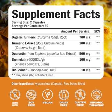 Quercetin with Bromelain Turmeric Supplement - Quercetin 500mg Capsules + Curcumin with Black Pepper - Joint Supplements for Women & Men. Bromelain Turmeric Curcumin Supplement. 60 Tumeric Capsules