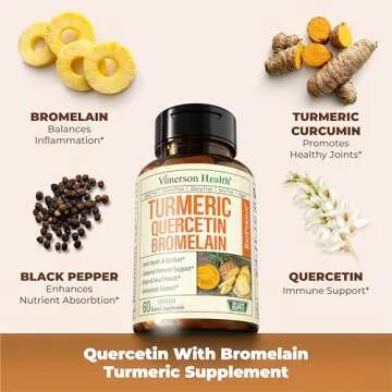 Quercetin with Bromelain Turmeric Supplement - Quercetin 500mg Capsules + Curcumin with Black Pepper - Joint Supplements for Women & Men. Bromelain Turmeric Curcumin Supplement. 60 Tumeric Capsules