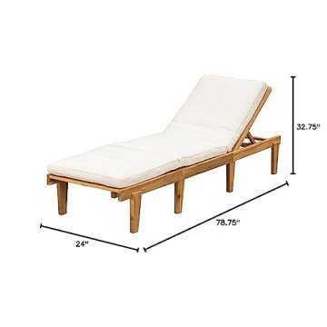 Christopher Knight Home Ariana Acacia Wood Chaise Lounge with Cushion, Teak Finish