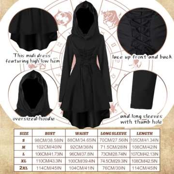 Jeyiour 5 Pcs Women Renaissance Fairy Costumes Set Medieval Hooded Robe Elf Ears Accessories for Hal...