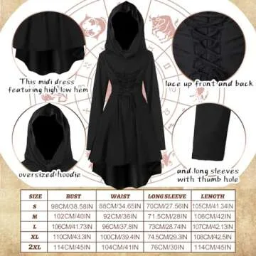 Jeyiour 5 Pcs Women Renaissance Fairy Costumes Set Medieval Hooded Robe Elf Ears Accessories for Hal...