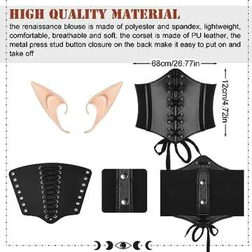 Jeyiour 5 Pcs Women Renaissance Fairy Costumes Set Medieval Hooded Robe Elf Ears Accessories for Halloween Cosplay (Black,XX-Large)