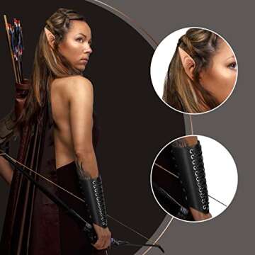 Jeyiour 5 Pcs Women Renaissance Fairy Costumes Set Medieval Hooded Robe Elf Ears Accessories for Halloween Cosplay (Black,XX-Large)