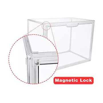 GUDEMAY Clear Stackable Plastic Storage Bins with Magnetic Lid, Dustproof Book & Cosmetic Display Cases, Large Figures Collectibles Showcase, Shoe Box, Protection Organizer (Transparent - 3 Pack)