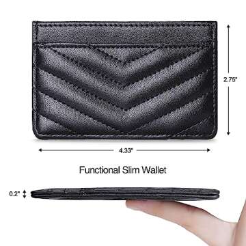 AUNER LEATHER Quilted Leather Heart Card Holder for Women, RFID Blocking, Slim Minimalist Front Pocket Wallet (Black)