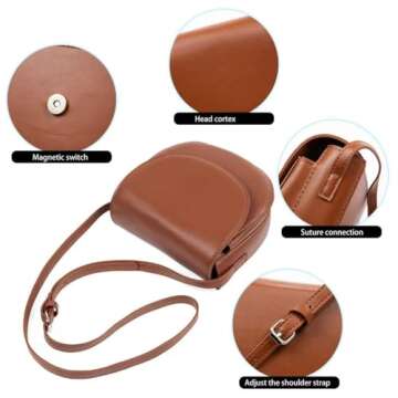 parajmn Crossbody Bag for Women Retro Simple Shoulder Bag Saddle Bag (Brown)