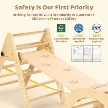 YOLEO 7-in-1 Pikler Triangle Set, Large Wooden Climbing Toys for Toddlers 1-3 Inside, Montessori Fun Toddler Climbing Toys Indoor Playground and Jungle Gyms Playset,Easy-Fold Pikler Triangle (Natural)