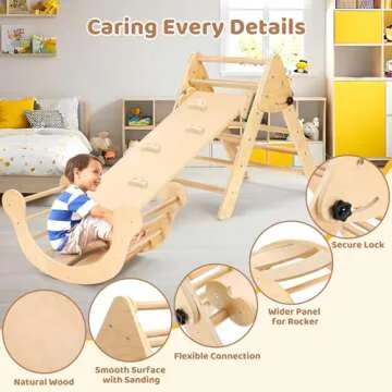 YOLEO 7-in-1 Pikler Triangle Set, Large Wooden Climbing Toys for Toddlers 1-3 Inside, Montessori Fun Toddler Climbing Toys Indoor Playground and Jungle Gyms Playset,Easy-Fold Pikler Triangle (Natural)