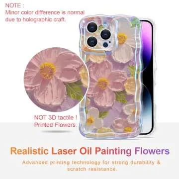 EYZUTAK Case for iPhone 15 Pro Max, Colorful Retro Oil Painting Printed Flower Laser Glossy Pattern ...