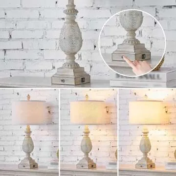 Kyrid Rustic 3-Way Touch Table Lamp Set with USB Charging