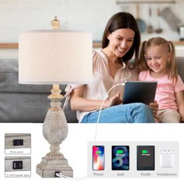 Kyrid Rustic 3-Way Touch Table Lamp Set with USB Charging