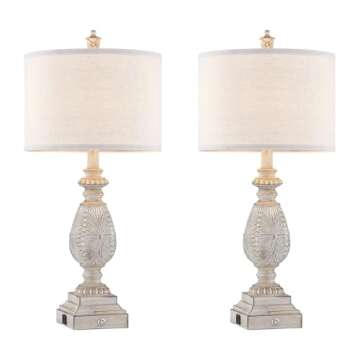 Kyrid Rustic 3-Way Touch Table Lamp Set with USB Charging