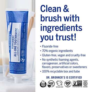 Dr. Bronner’s - All-One Toothpaste Variety Pack - Peppermint & Spearmint, 70% Organic Ingredients, Fluoride-Free, Helps Freshen Breath, Vegan (5oz, 2-Pack)