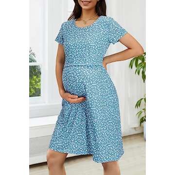 OUGES Womens 2025 Short Sleeve Summer Floral Maternity Dresses Nursing Gown Breastfeeding Clothes(floral07,M)