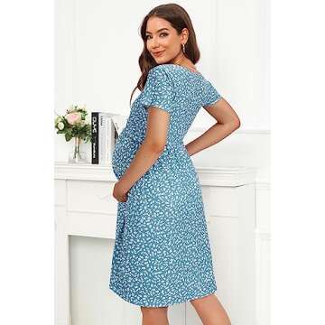 OUGES Womens 2025 Short Sleeve Summer Floral Maternity Dresses Nursing Gown Breastfeeding Clothes(floral07,M)