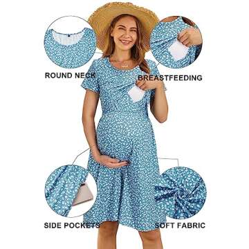 OUGES Womens 2025 Short Sleeve Summer Floral Maternity Dresses Nursing Gown Breastfeeding Clothes(floral07,M)