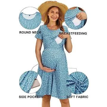 OUGES Womens 2025 Short Sleeve Summer Floral Maternity Dresses Nursing Gown Breastfeeding Clothes(floral07,M)
