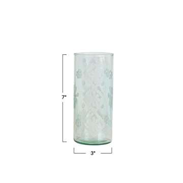 Creative Co-Op Recycled Etched Glass, Clear Hurricane, Green