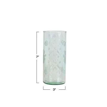Creative Co-Op Recycled Etched Glass, Clear Hurricane, Green
