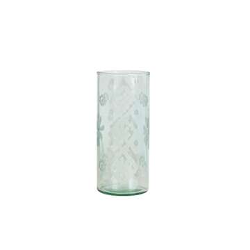 Creative Co-Op Recycled Etched Glass, Clear Hurricane, Green