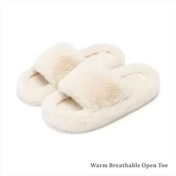 Chantomoo Women's Slippers Memory Foam House Bedroom Slippers for Women Fuzzy Plush Comfy Faux Fur Lined Slide Shoes Anti-Skid Sole Trendy Gift Slippers Beige Size 11 12 10.5
