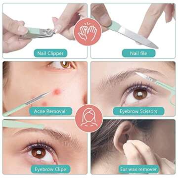 Professional Nail Clipper Pedicure Set,Manicure Set Personal Care, Nail Clipper Kit,Nail Tools with Luxurious Travel Case, Gifts for Men Women Family Friend,Green (12 Pieces)