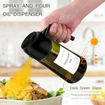 Oil Sprayer for Cooking 2pcs,2 in 1 Oil Dispenser and Oil Sprayer Kitchen Gadgets-16oz Dark Green Glass Oil Spray Bottle(Light Blockage),Olive Oil Dispenser for Kitchen,Perfect Kitchen Accessories