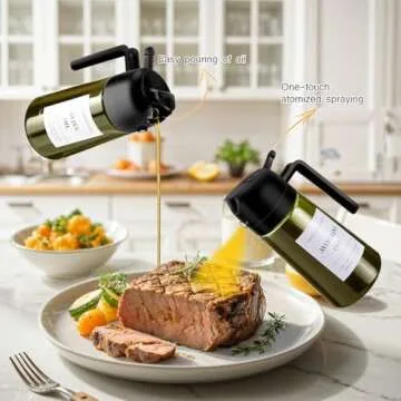 Oil Sprayer for Cooking 2pcs,2 in 1 Oil Dispenser and Oil Sprayer Kitchen Gadgets-16oz Dark Green Glass Oil Spray Bottle(Light Blockage),Olive Oil Dispenser for Kitchen,Perfect Kitchen Accessories