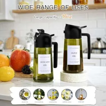Oil Sprayer for Cooking 2pcs,2 in 1 Oil Dispenser and Oil Sprayer Kitchen Gadgets-16oz Dark Green Glass Oil Spray Bottle(Light Blockage),Olive Oil Dispenser for Kitchen,Perfect Kitchen Accessories