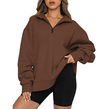 Trendy Queen Womens Oversized Sweatshirts Fall Fashion Hoodies Half Zip Pullover Long Sleeve Shirts ...