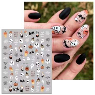 12 Sheets Halloween Nail Art Stickers Decals Self-Adhesive Pegatinas Uñas Cute Kids Pumpkin Horror Scream Skull Bat Ghost Witch Nail Supplies Nail Art Design Decoration Accessories