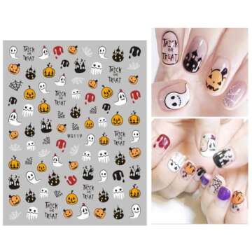 12 Sheets Halloween Nail Art Stickers Decals Self-Adhesive Pegatinas Uñas Cute Kids Pumpkin Horror Scream Skull Bat Ghost Witch Nail Supplies Nail Art Design Decoration Accessories