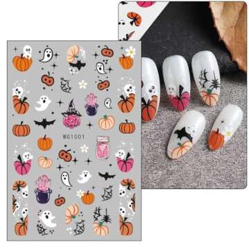12 Sheets Halloween Nail Art Stickers Decals Self-Adhesive Pegatinas Uñas Cute Kids Pumpkin Horror Scream Skull Bat Ghost Witch Nail Supplies Nail Art Design Decoration Accessories
