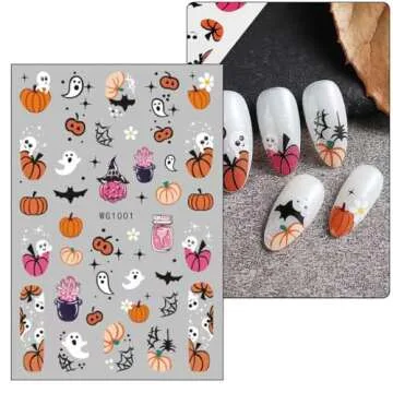 12 Sheets Halloween Nail Art Stickers Decals Self-Adhesive Pegatinas Uñas Cute Kids Pumpkin Horror Scream Skull Bat Ghost Witch Nail Supplies Nail Art Design Decoration Accessories