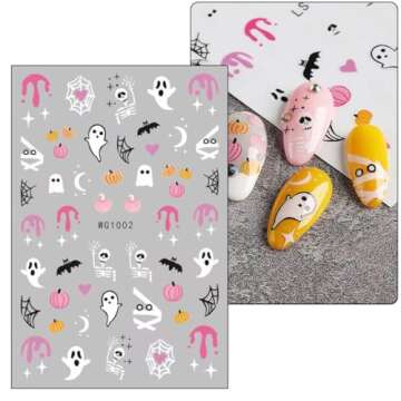 12 Sheets Halloween Nail Art Stickers Decals Self-Adhesive Pegatinas Uñas Cute Kids Pumpkin Horror Scream Skull Bat Ghost Witch Nail Supplies Nail Art Design Decoration Accessories