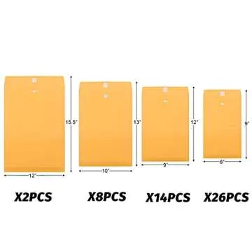 Frienda 4 Sizes Clasp Envelopes Kraft Paper Catalog Clasp Envelope with Clasp Closure for Filing, St...
