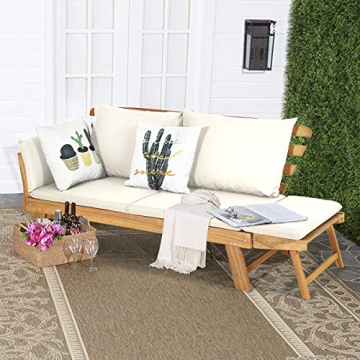 Tangkula Patio Convertible Couch, Stylish Acacia Wood Daybed