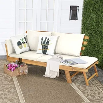 Tangkula Patio Convertible Couch, Stylish Acacia Wood Daybed
