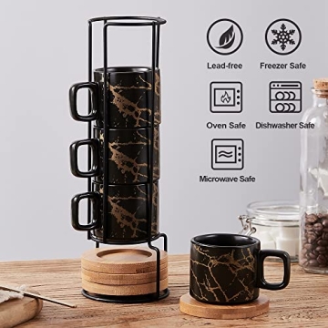 LUKA Porcelain Espresso Cups Set with Stand for Coffee Lovers