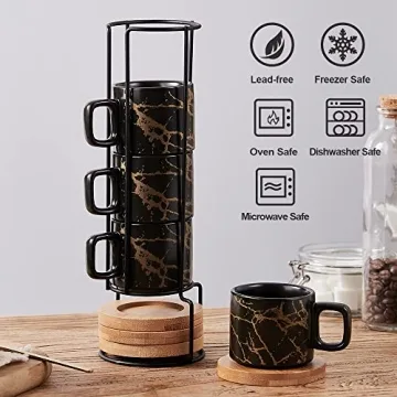 LUKA Porcelain Espresso Cups Set with Stand for Coffee Lovers